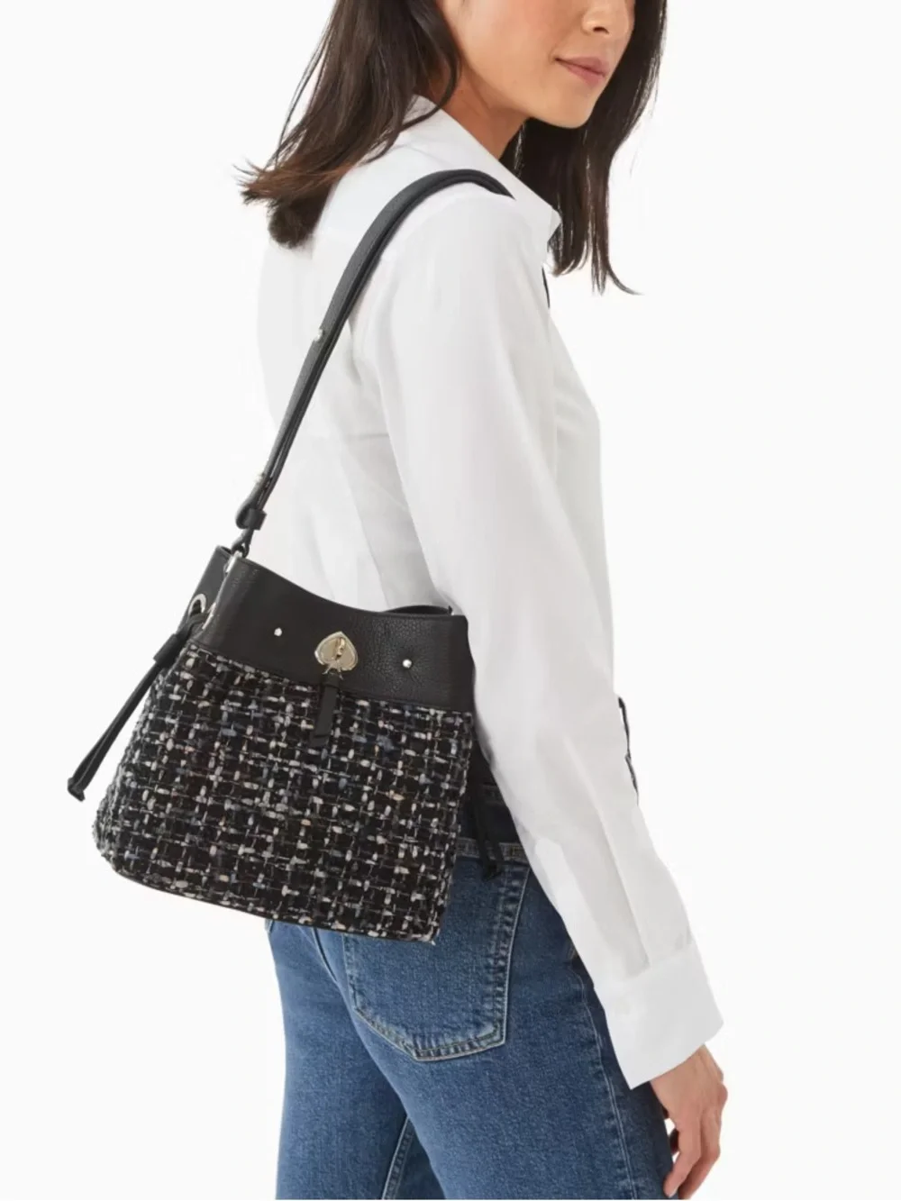 Kate Spade Marti Tweed Small Bucket Bag Black Multi